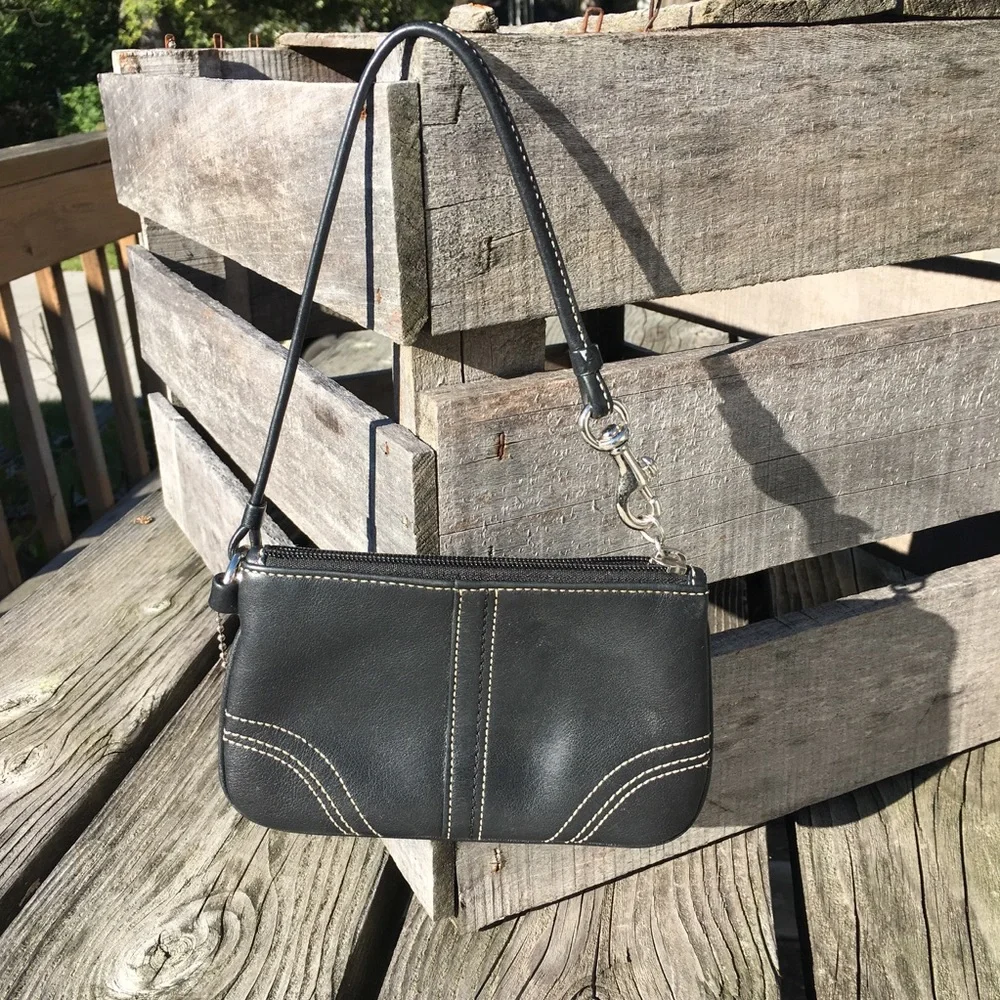 - Coach Black Leather Wristlet! EUC!